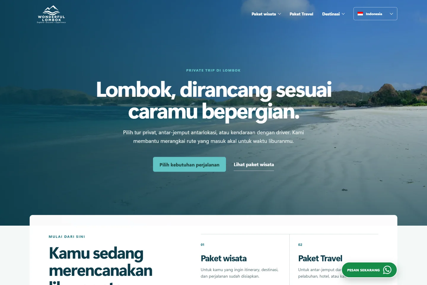 Wonderful Lombok tour website and beach destination homepage